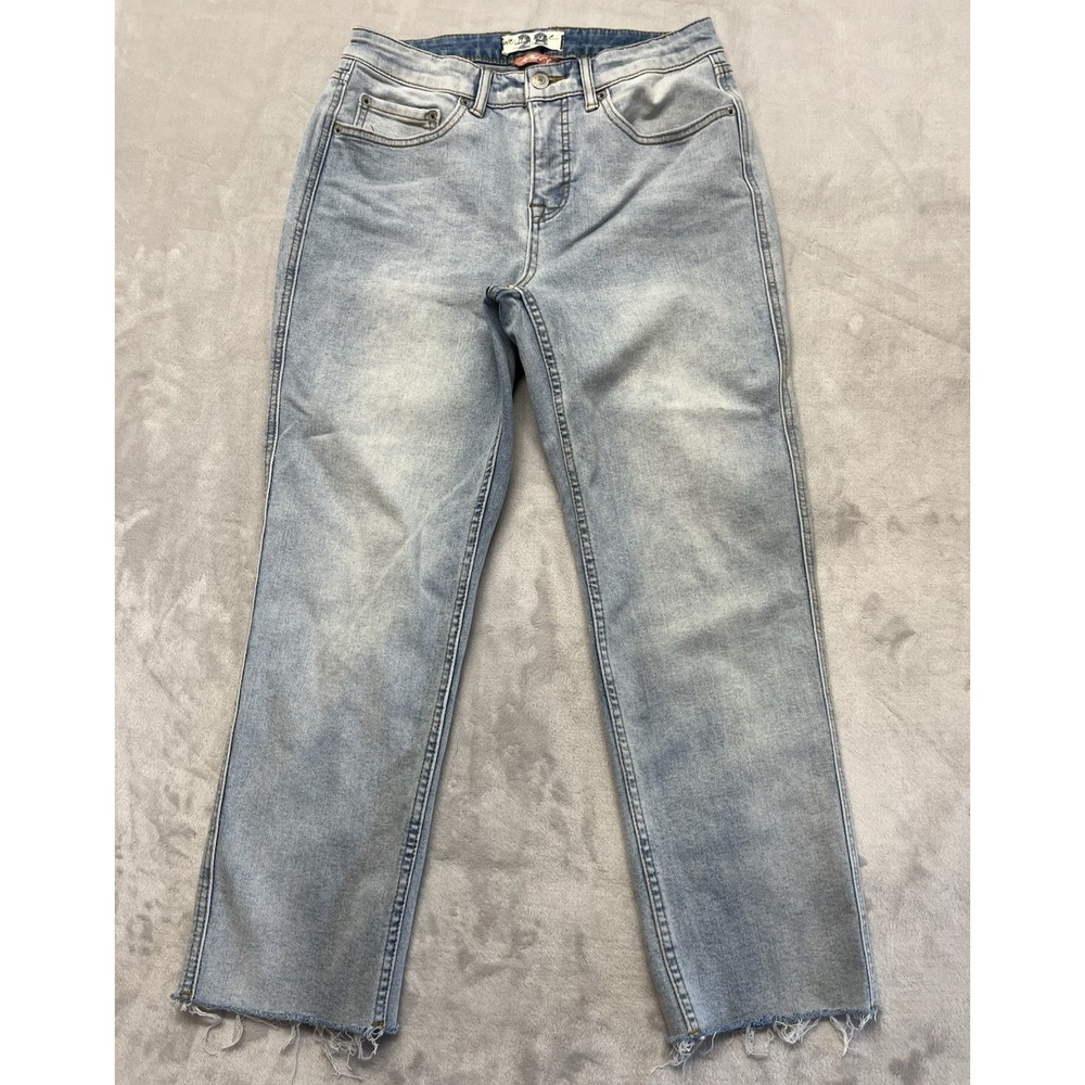 Free People We The Free Jean Women 28 Blue Wash CRVY Stretch Raw Hem High Rise